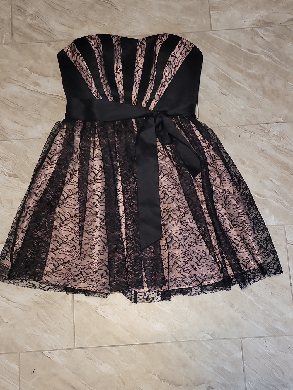 Max & Cleo Black Lace Party Dress with Pink Lining